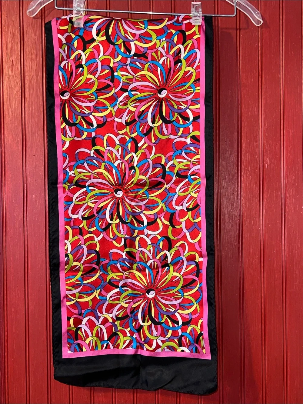 Vintage RARE Oscar de la Renta Red Multicolor Floral Loop Scarf
